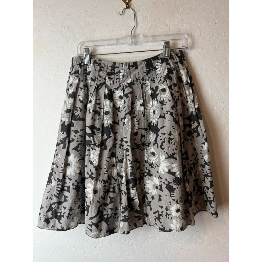 Liz Claiborne Sz 2 Floral Midi Skirt Grey Black White Floral Print